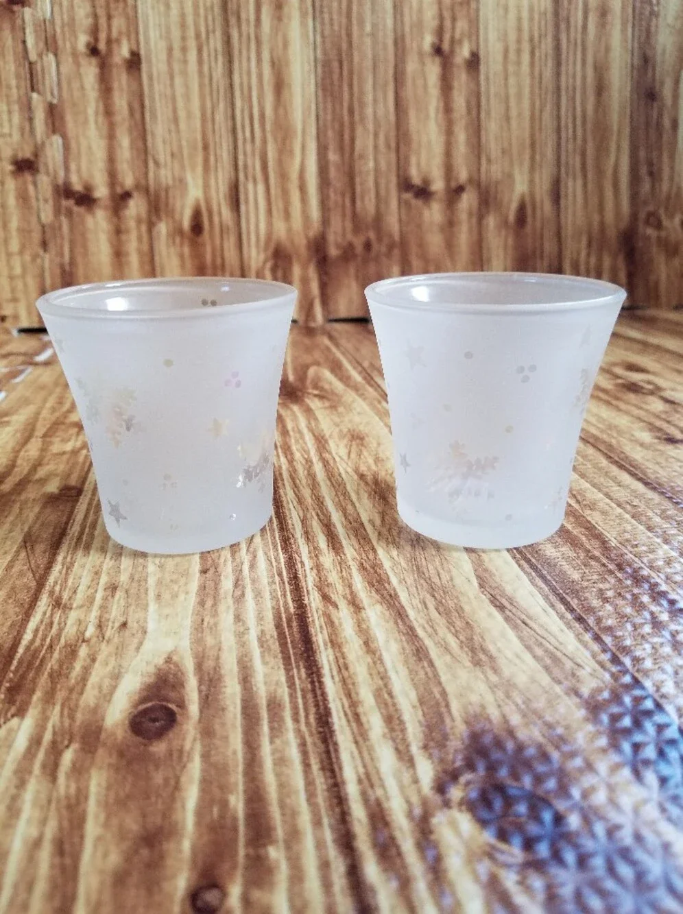 PartyLite Frosted Glass Snowflake Candle Holders Set Of Two Snowy Nights P7278